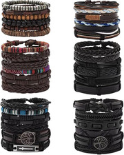 36Pcs Braided Leather Bracelets for Men Women Handmade Wrap Woven Cuff Bracelets