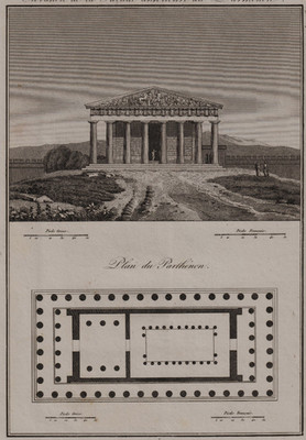 ''ATHEN, PARTHENON, AKROPOLIS, REKONSTRUKTION'' RADIERUNG, J. J.  BARTHÉLEMY, 1832