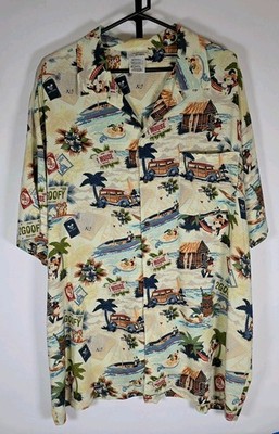 Disney vintage shirt 2XL Mickey Mouse Goofy 100% rayon short sleeve button up 