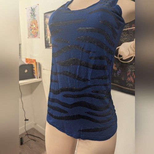 Design History Blue Zebra Print Women's Tank Top Size Small - Picture 7 of 7