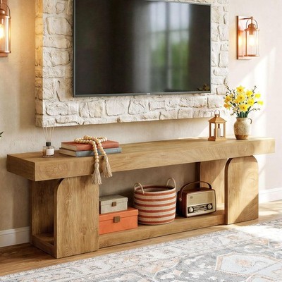 63'' TV Stand for 55-75'' TVs,Farmhouse Entertainment Center with Storage Shelves