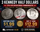 3 Kennedy Half Dollars 1970-D 1976 1977 Clad U.S. Half Dollar Coin Lot