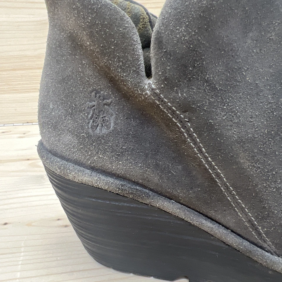 Fly London Boots Women 38 7.5M Yip Shoe Gray Suede Wedge Festival Boho Bootie - Image 3 of 4