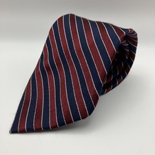 Nautica Repp Stripe Tie Silk Red Navy Blue Men's 3.5  X60  Nice Thick Tie