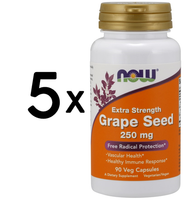 5 X NOW Foods Grape Seed, 250Mg Extra Strength - 90 Vcaps (422,00 Eur/Kg)
