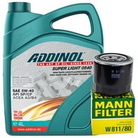 MotoröL Set Addinol 5W-40 4 Liter + ÖLfilter FüR Hyundai KIA Mitsubishi Smart