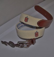 NEW PETER MILLAR Embroidered Canvas  Leather Belt DEEPDALE GOLF CLUB Beige 32