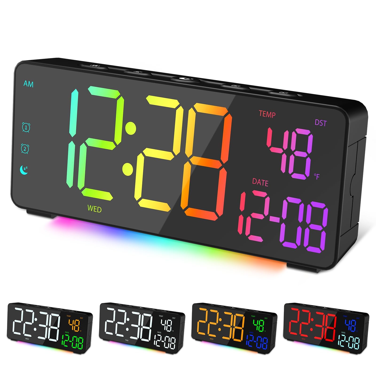 Digital Alarm Clocks for Bedrooms, RGB Desk Clock with 15 Color Display, Date...