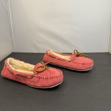 Minnetonka Kids Cassie Pink Suede Fleece Lined Moccasin Slippers Size 4