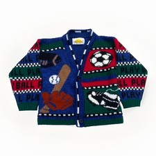 Happy Knit Cardigan Toddler 4T Vintage Sports Sweater 90s Kids Acrylic