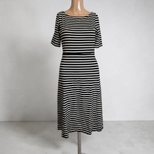 NWT Ann Taylor Factory Black & White Striped Short Sleeve Stretch Dress Size XXS