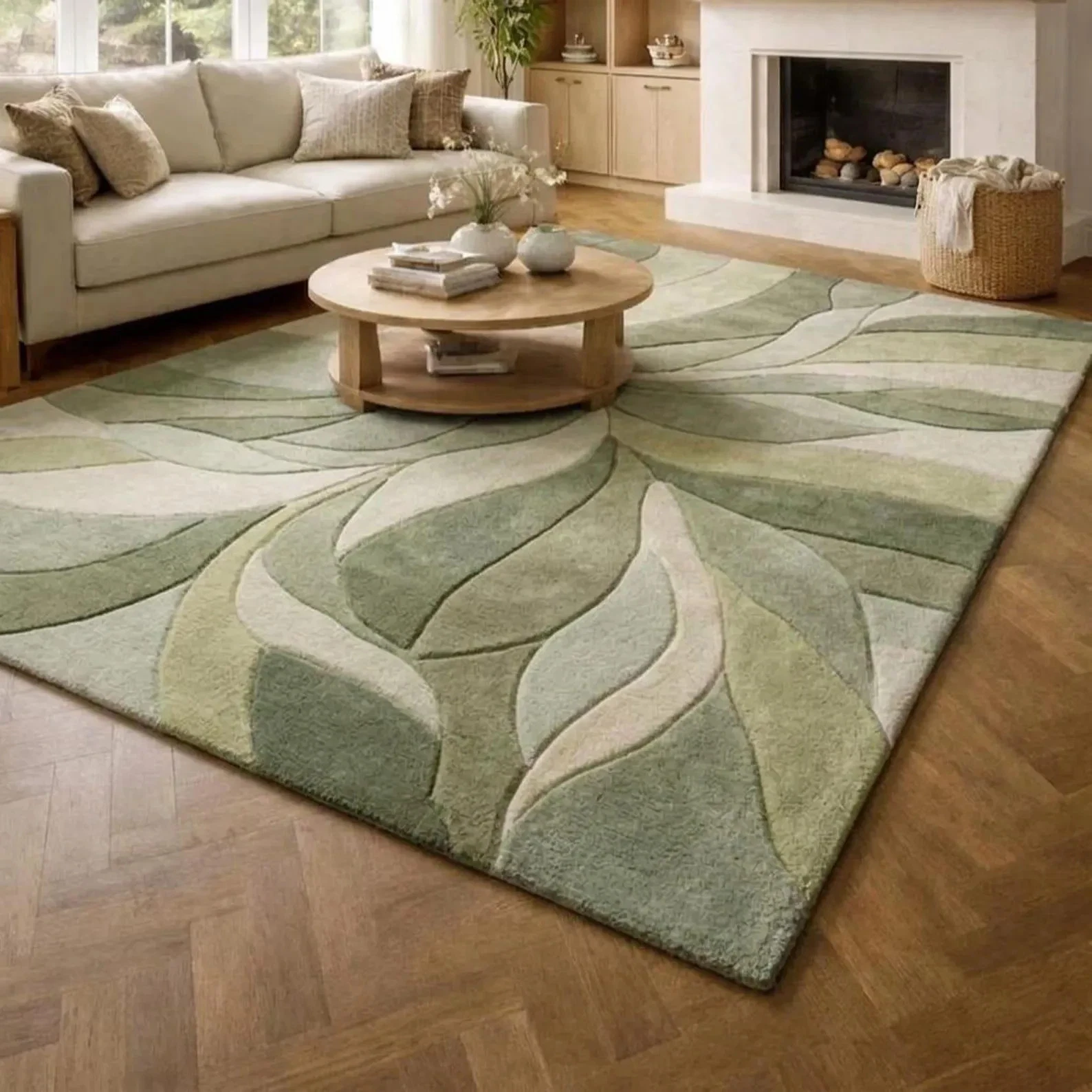 Abstract Rug, Wavy Pattern, Green & Sage Hand Tufted Wool, 3D Textured Carpet.
Opens in a new window