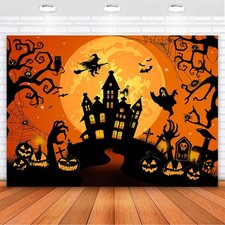 Halloween Backdrop Horror Moon Night Backgrounds for 7x5ft, Orange