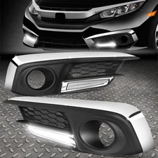 [LED DRL BAR]FOR 16-17 HONDA CIVIC SEDAN COUPE BUMPER FOG LIGHT LAMP BEZEL COVER