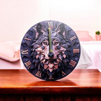 ''Geometric Wolf Clock with Roman Numerals - Modern Art Wall Clock for Home Décor