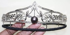6.03ct Rose cut Diamond 925 silver Freshwater Pearl wedding hair tiara Crown