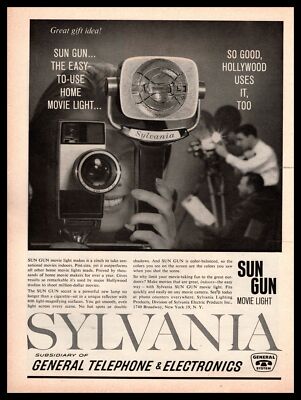 1961 Sylvania LIghting Products Sun Gun Movie Camera Light Vintage GT&E Print Ad