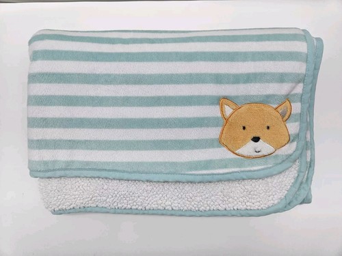 Carters Fox Baby Blanket Teal Green White Stripes Sherpa Security Lovey - Picture 4 of 6