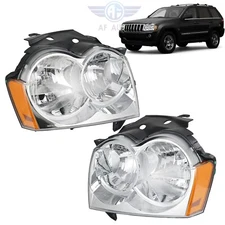 Chrome Clear Headlights Halogen Pair LH+RH Set For 2005-2007 Jeep Grand Cherokee