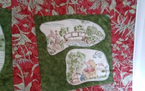 Baby Blanket Handmade Cotton Winnie the Pooh Patchwork 36 x 42 in. Red Green - Picture 5 of 12