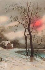 Postcard A Joyous Christmas Home Trees by the Rivers edge, P.C. Paris VTG VPC02.