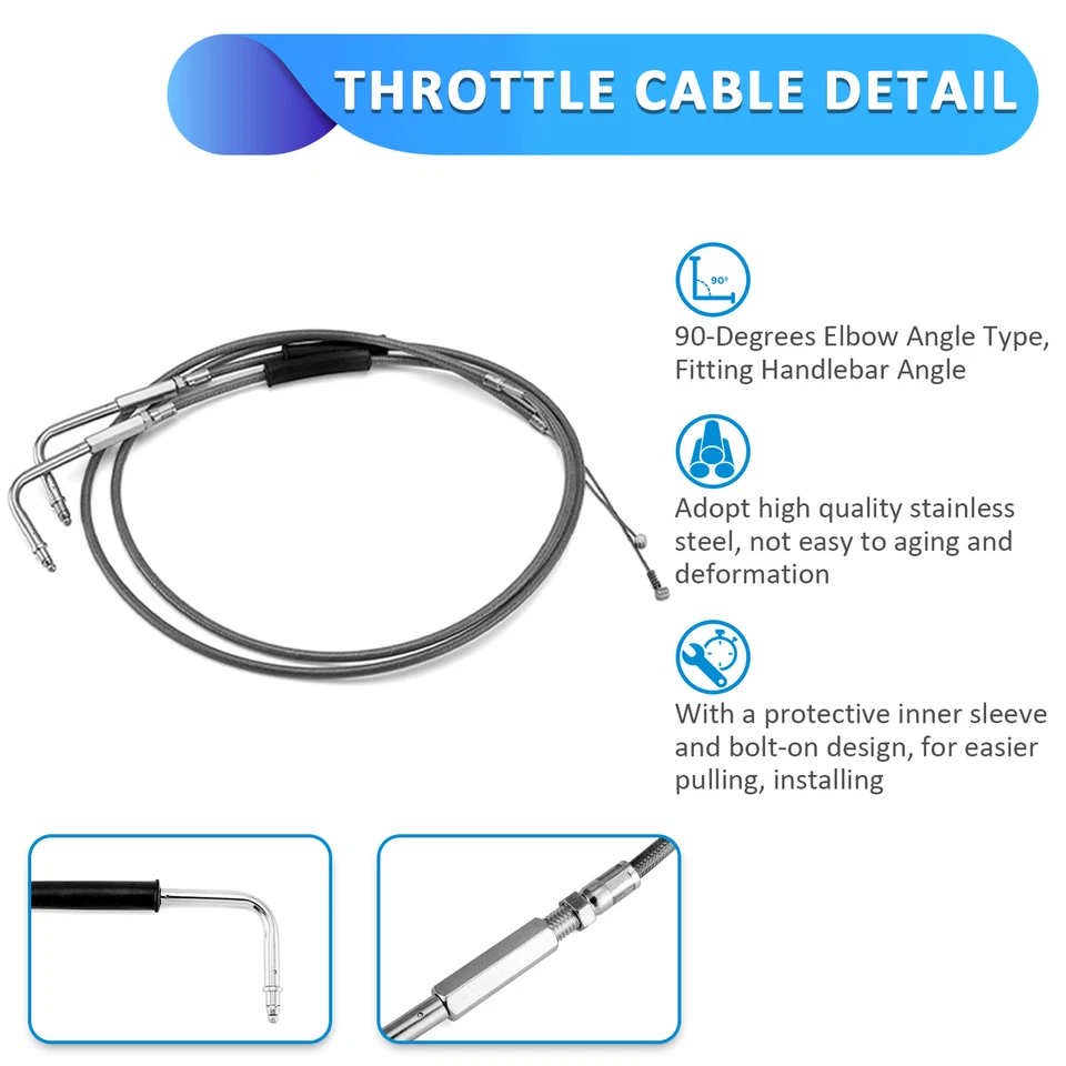 12"-14" Handlebar Braided Brake Clutch Throttle Cable For Harley FXST Non-ABS - Image 4 of 4