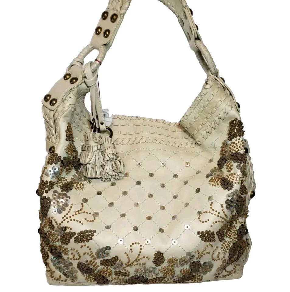 ISABELLA FIORE COCO PUFF CARINA EMBELLISHED CREAM SHOULDER HANDBAG Y2K NWT$795