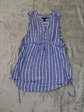 A Pea In The Pod Women Blue Stripe Tunic Top Cottage Core Comfy Lagenlook Sz SP