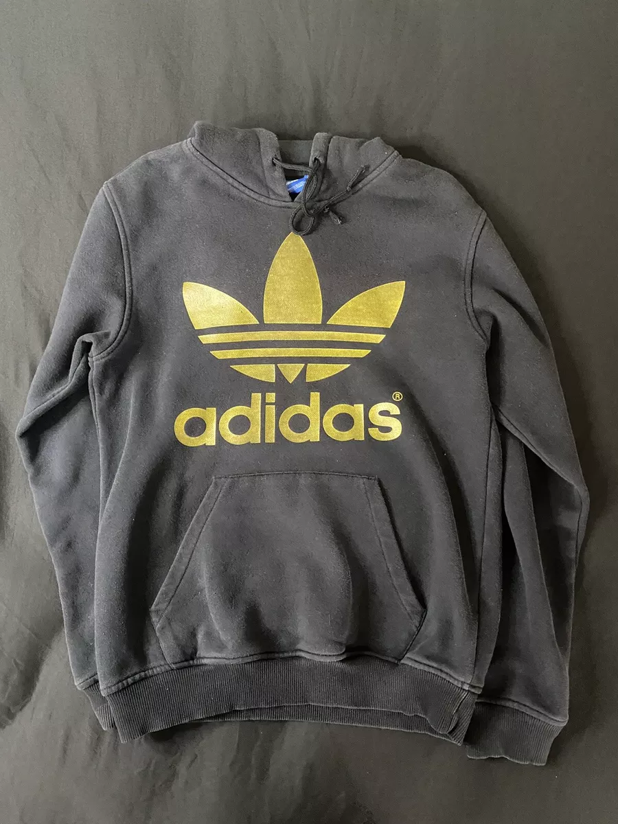Adidas Originals Metallic Trefoil Hoodie Black Gold Men s Size S