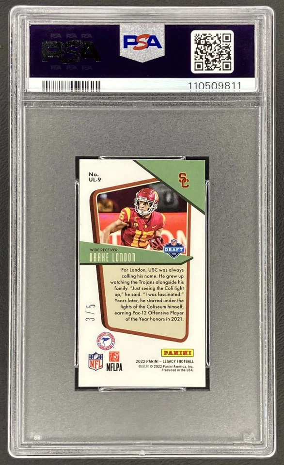 Drake London 2022 Panini Legacy Under the Lights Mini Onyx #UL9 RC PSA 10 /5 - Image 2 of 2