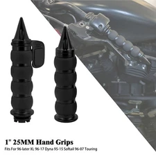 Black 1" Non-Slip Rubber Spike Hand Grips Fits For Harley Kawasaki Yamaha Honda
