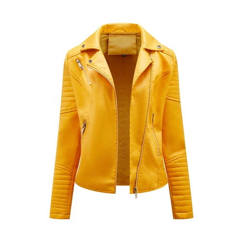 Damen Lederjacke Revers Bikerjacke Kunstleder Übergangsjacke Jacken - Bild 16 von 23