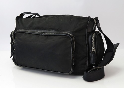 Authentic PRADA Black Nylon and Leather Messenger Crossbody Shoulder Bag #59307