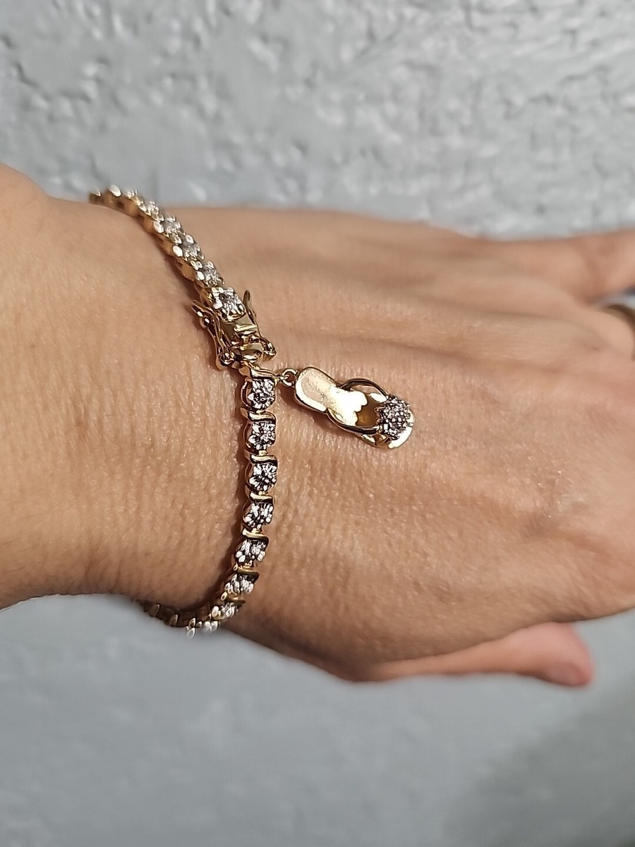 925 Sterling Silver Tennis Bracelet Gold Vermeil with Sandal Charm