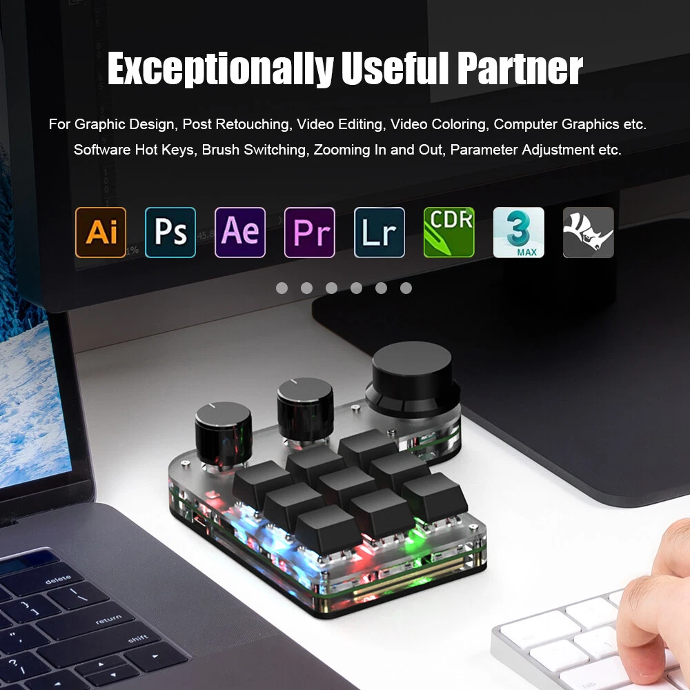 Compact 9-Key Mechanical Keyboard with 3 Knobs and Multifunctional Features for Enhanced Productivity and Control