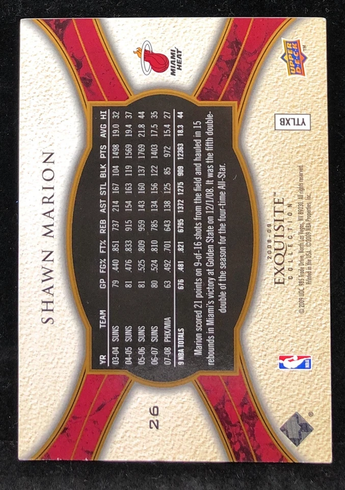 Shawn Marion 2008-09 cubierta superior exquisita oro paralelo #25/50 SSP RARO Foto 2 de 2