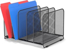 5 Section Desk File Holder/Rack/Sorter Mesh File Organizer File Folder Organizer