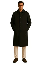 Loro Piana Overcoat Mens 42R Black 100% Wool Trench Topcoat Storm System Italy
