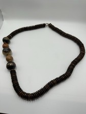 Vintage Boho Wooden Disc Beaded Statement Necklace 30