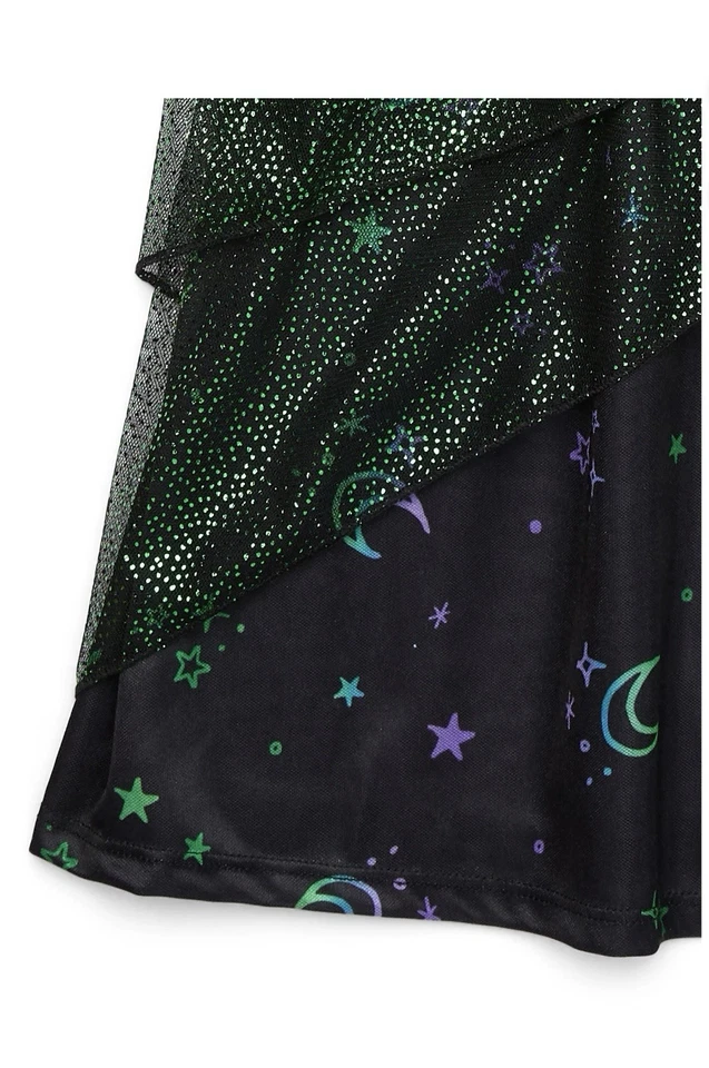 Wicked Elphaba Witch Girls 4/5 Black Satin Green Tulle Fantasy Nightgown New - Image 3 of 3
