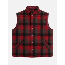 80s Wool Red Black Reversible Plaid Quilted Vest