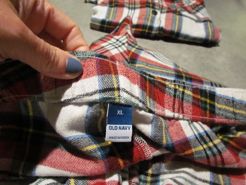 Antiguo conjunto de pijama azul marino para mujer extra grande acogedor algodón franela rojo blanco a cuadros Foto 2 de 4