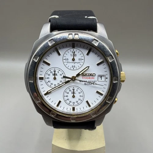 Seiko Titanium Chronograph Mens V657-9920 Vintage Watch 40mm New Strap Battery