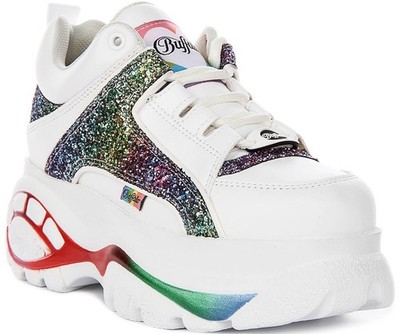 BuffaloRainbow Lace Up Womens Sneakers In White Multi US 6 - 10