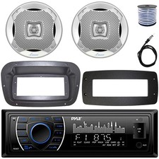 Pyle 1-DIN Marine MP3 Receiver W/Kit  Adapter Plate, 2x 5.25" 400W Max Speakers