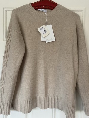 Max Mara Vicini 100% Kaschmir Pullover Haferflocken Beige Mel 002 Gr. XS Luxus Neu mit Etikett