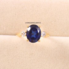 Blue Sapphire Ring, Brides Gift Ring, 925 Sterling Silver, Lab Created