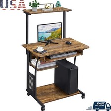 Ergonomic Mobile Laptop Desk W/ Heavy-duty Casters Compact Storage Home Office