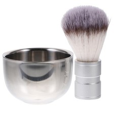 Stainless Steel Shave Bowl Mug And Nylon Hair Brush For Traditional Shaving