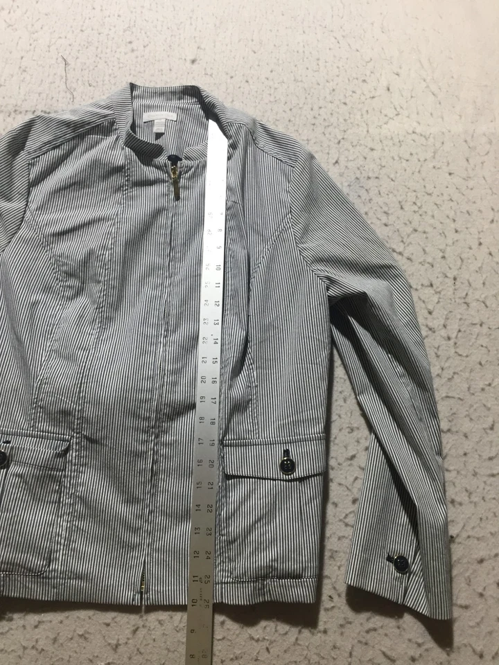 Charter Club Light Jacket Womens 16 Navy Blue Striped Long Sleeve Button Pockets - Image 4 of 4